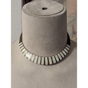 Vintage Brass & Mother Of Pearl Necklace Chocker Egyptian Art Deco Modernist